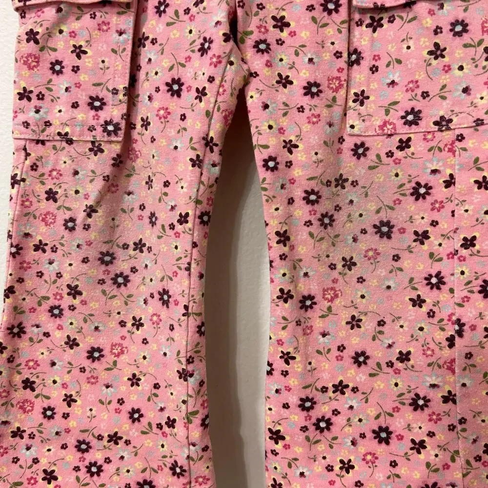 Old Navy Vintage Girls Size 2T Pink Floral Flare Cargo Pants Stretchy 70s Y2K